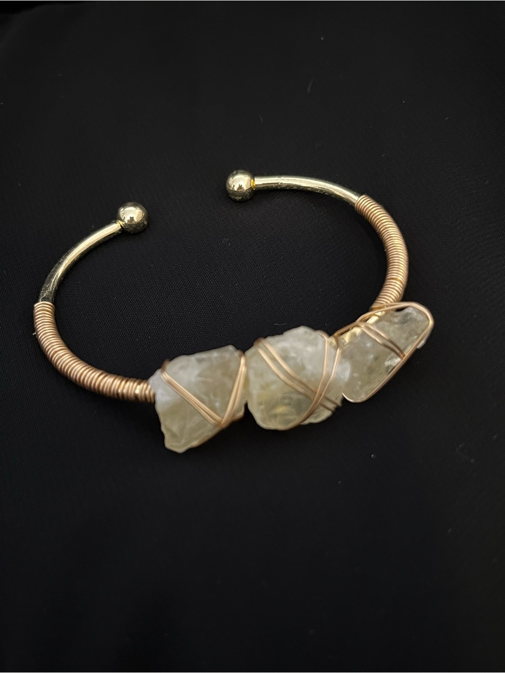 Gold Wire-Wrapped Citrine Crystal Cuff Bracelet